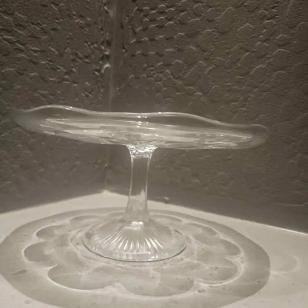 Vintage Scalloped Clear Glass Pedestal Cake Stand 9.5